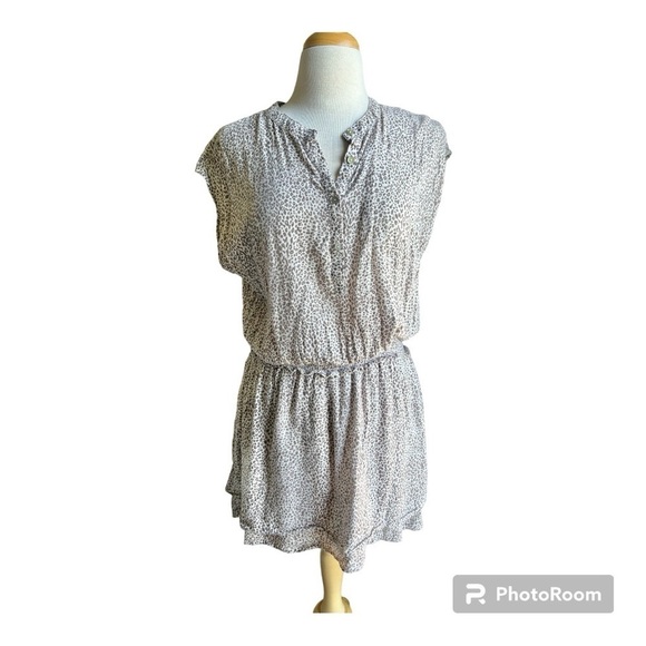 Rails micro leopard print linen blend smocked mini dress large - Picture 3 of 9